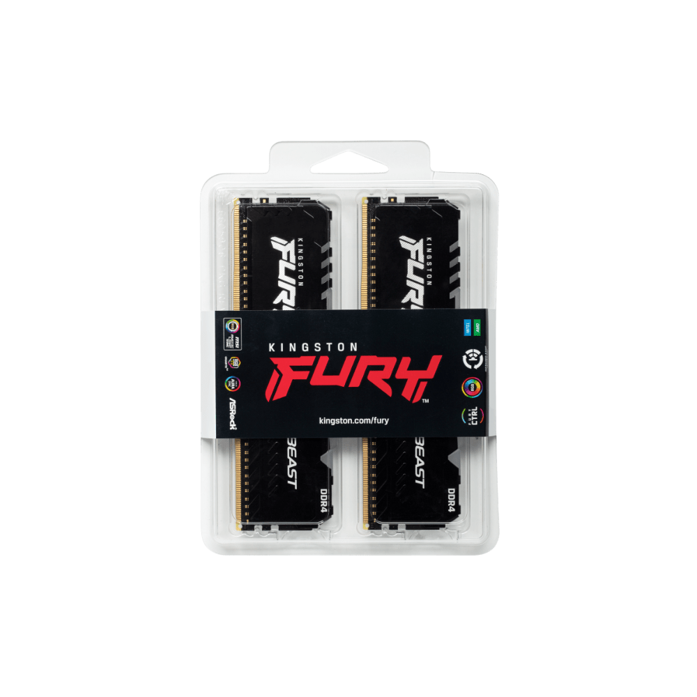 Kingston Fury Beast RGB 16GB (8GBx2) DDR4 3200MHz Desktop Memory - Vektra Computers LLC Kingston Fury Beast RGB 16GB (8GBx2) DDR4 3200MHz Desktop Memory - Vektra Computers LLC